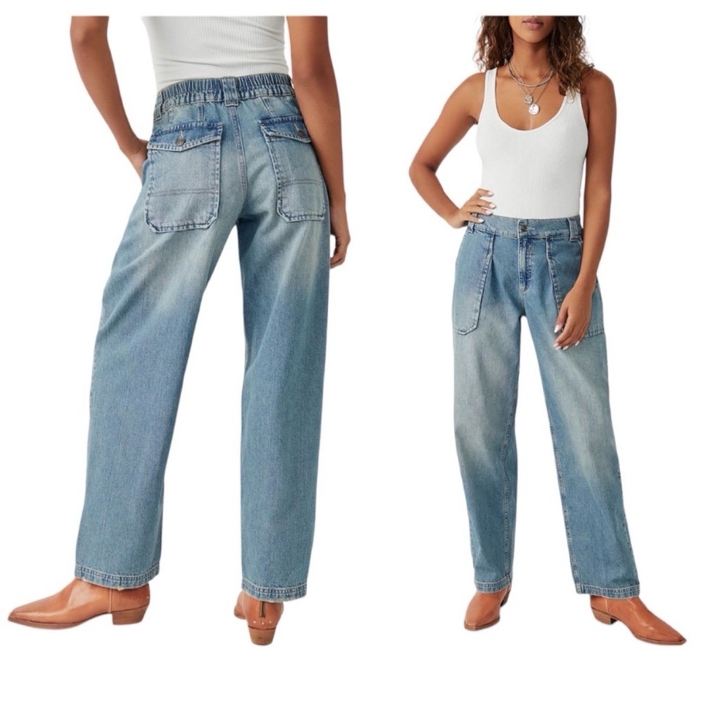 Free People We The Free Maeve Light Blue low- slung low-rise oversized Size M